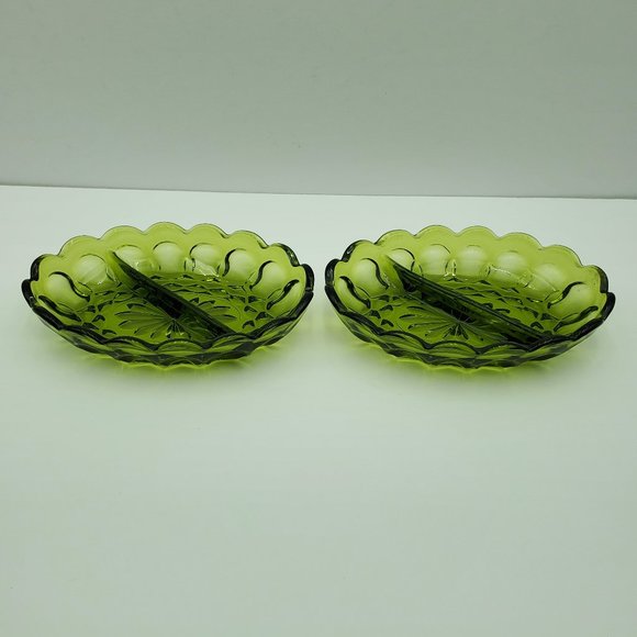 Anchor Hocking Fairfield Avocado Green Divided Relish Dish Oval Candy Nut Bowl - Picture 8 of 9
